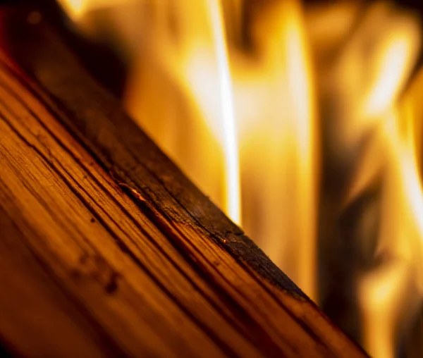 burning wood close-up