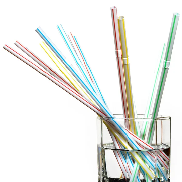 A glass of pure water with a straw for a cocktail — Stock Photo, Image