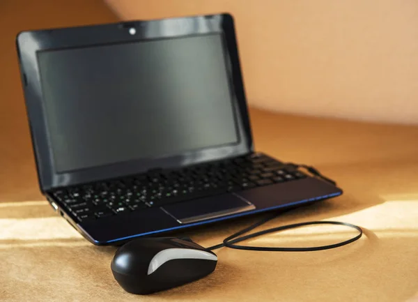 Mouse e laptop marrone del computer — Foto Stock