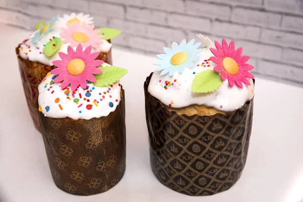 festive buns decorated with sweet flowers, close-up