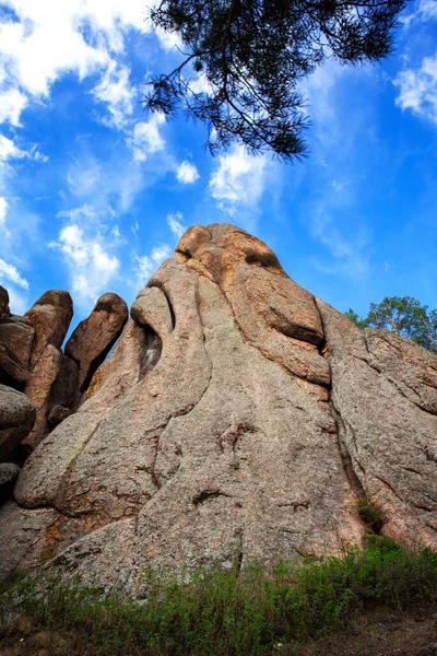 Rocas Con Árboles Contra Cielo Azul Verticalmente — Foto de Stock