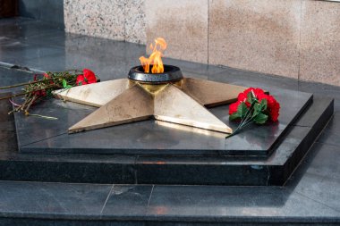 Savaşta ölenlerin anısına sonsuz alev karanfil, yatay