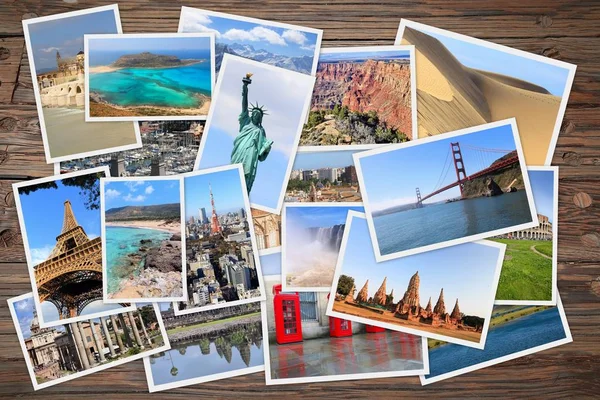 Pila de fotos de viajes mundiales — Foto de Stock