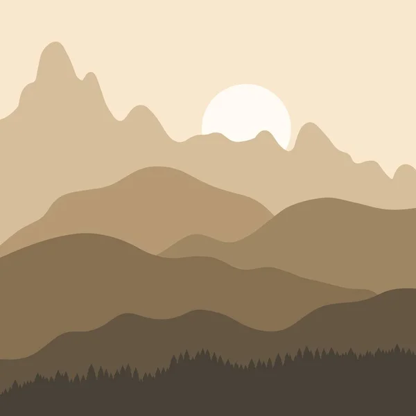 Ηλιοβασίλεμα στο βουνό - διανυσματικά γραφικά — Διανυσματικό Αρχείο