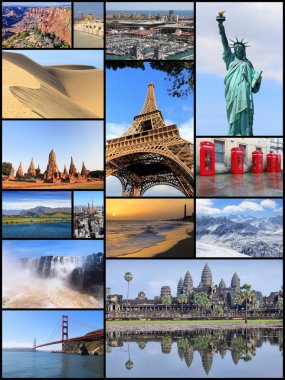 World landmarks postcard clipart