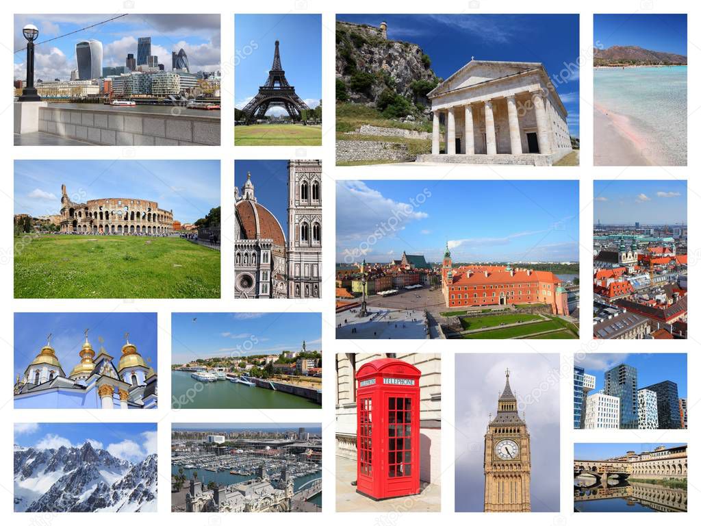 Europe landmarks collage