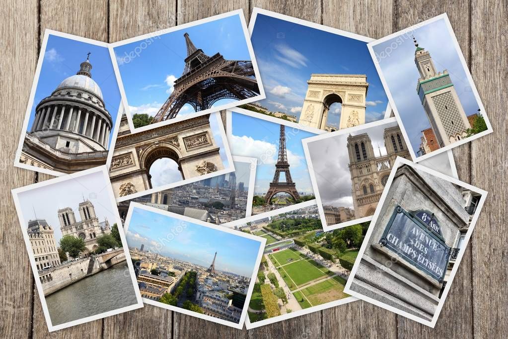 Paris photos collage - France capital city landmark postcard collection.