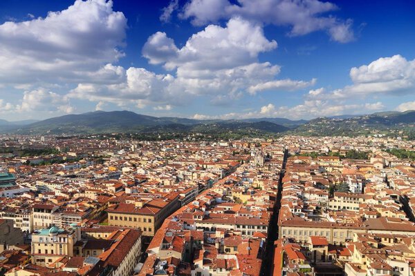 Florence - cityscape aerial view. Old town architecture in Tuscany, Italy.