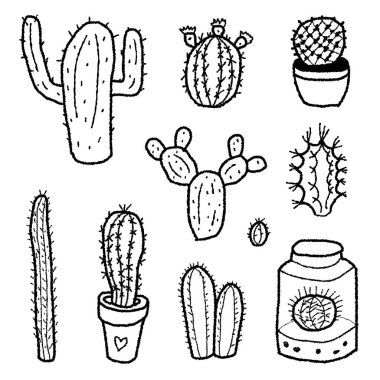 Doodle kaktüs koleksiyonu