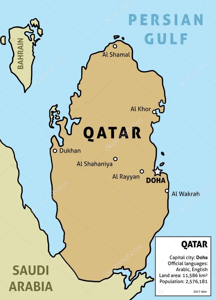 Qatar Map Outline Illustration Country Map Main Cities ...