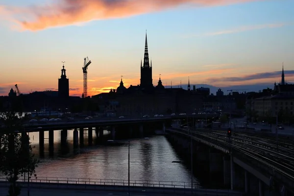 Estocolmo Sunset Skyline Paisaje Urbano Visto Desde Sodermalm — Foto de Stock