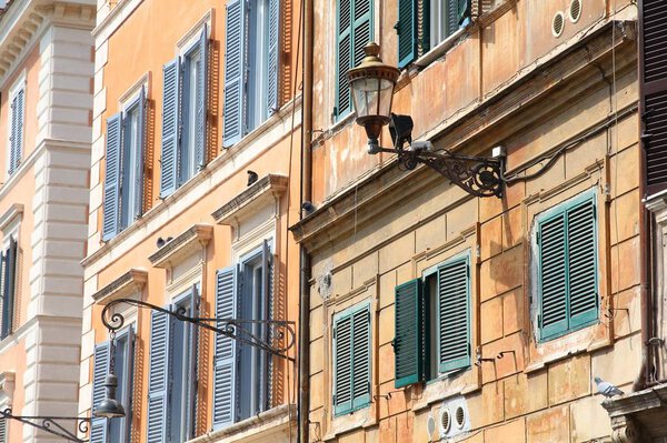 Street view in Rome, Italy. Old townhouses.