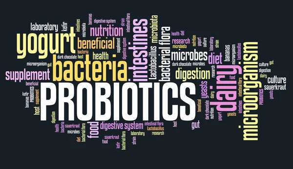 Probióticos - concepto de nube de palabras — Foto de Stock