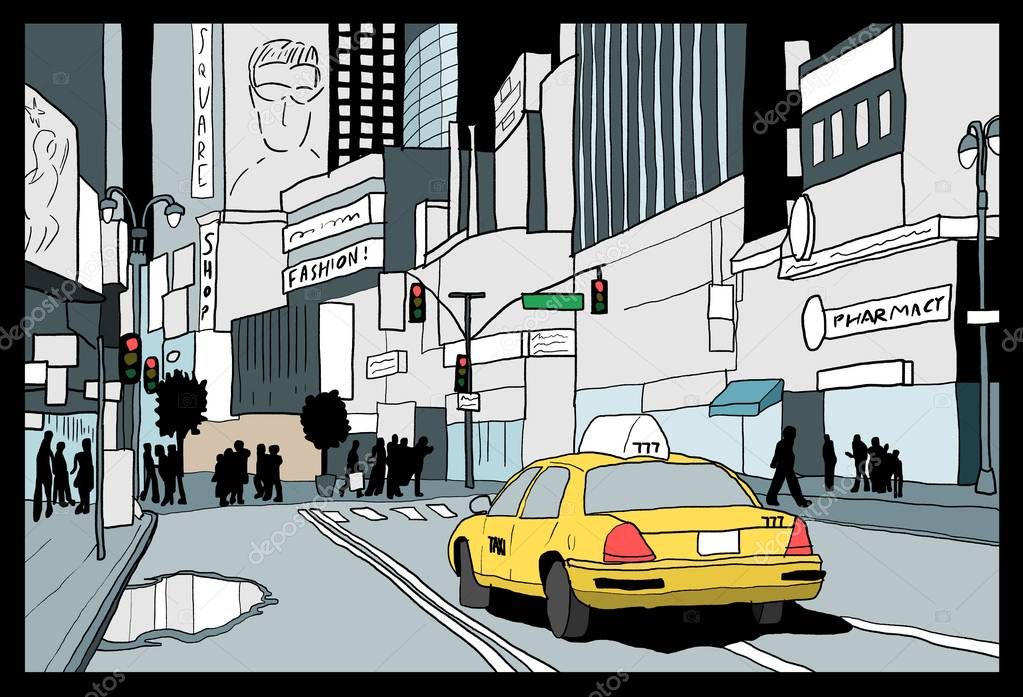 New York City night - vector illustration