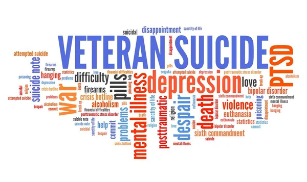 Suicidios de veteranos - palabra nube signo —  Fotos de Stock