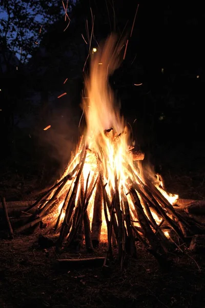 Feu de camp dans la nuit — Photo