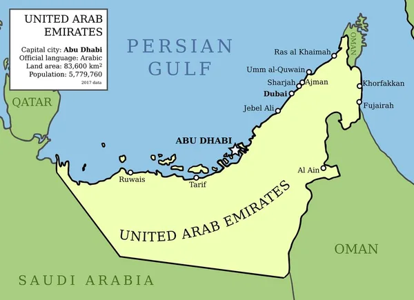 Mapa dos Emirados Árabes Unidos — Vetor de Stock