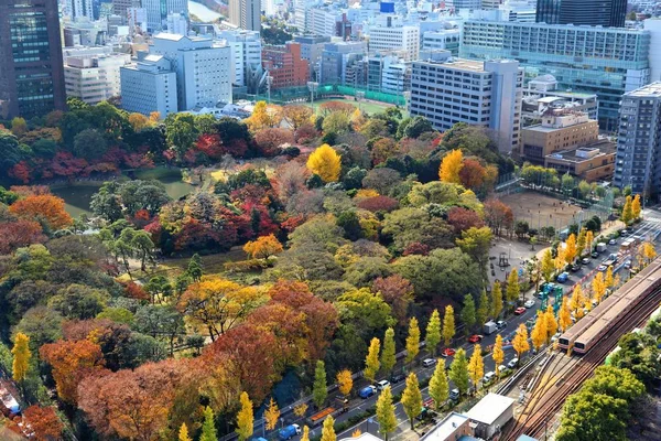 東京市の文京区の小石川後楽園 航空写真ビュー — ストック写真