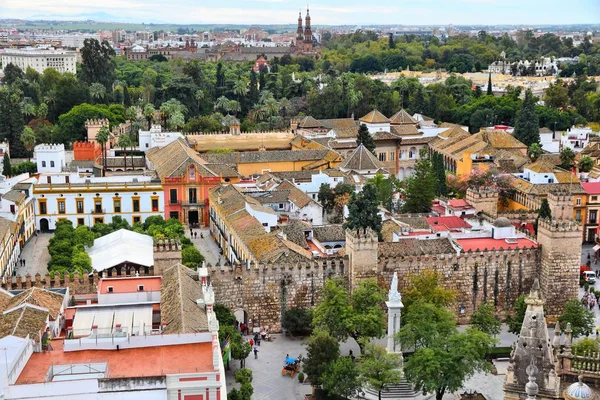 Sevilla Spanya Alcazar Sarayı Ile Şehir Havadan Görünümü — Stok fotoğraf