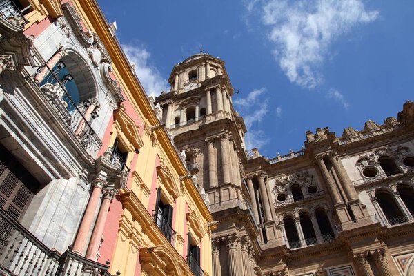 Malaga landmark architecture in Andalusia region of Spain. Cathedral exterior. Spain landmarks.