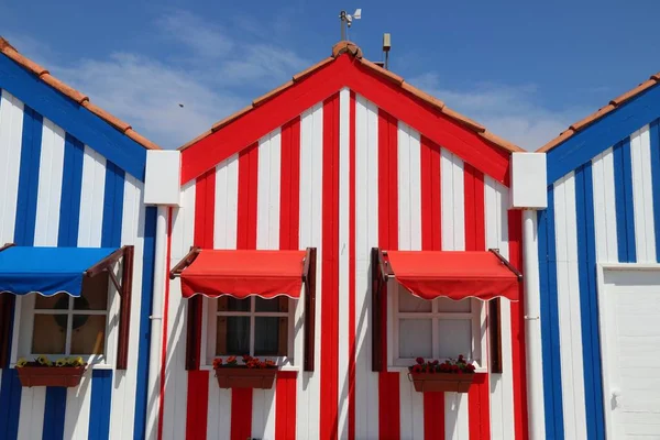 Striped Homes Costa Nova Portugal Traditional Local House Decoration Colorful — Stock Photo, Image