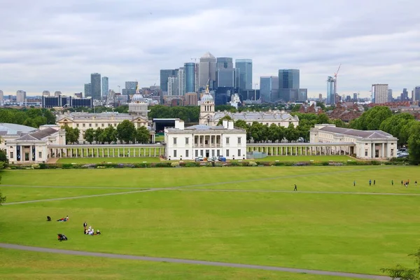 Panoramę Londynu Stolicy Wielkiej Brytanii Canary Wharf Greenwich Światowego Dziedzictwa — Zdjęcie stockowe