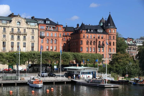 Estocolmo Skyline Cidade Suécia Passeio Marítimo Strandvagen Distrito Ostermalm — Fotografia de Stock