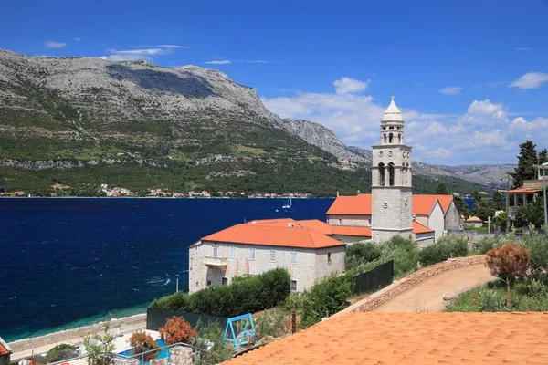 Croazia Korcula Vecchia Chiesa Penisola Peljesac Dall Altra Parte Della — Foto Stock