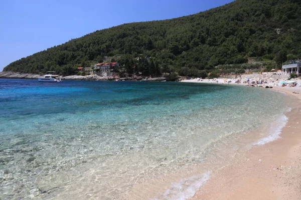 Stranden Pupnatska Luka Kroatien Korculaön Adriatiska Havets Kust Landskap — Stockfoto