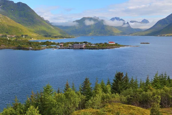 Norveç Peyzaj Vestpollen Lofoten Adaları Kilisede Sildpollnes — Stok fotoğraf