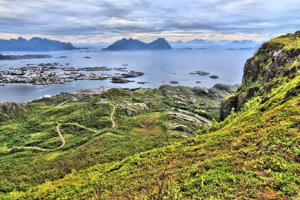 Isole Lofotene Nella Norvegia Artica Vista Sulla Città Svolvaer Sull — Foto Stock