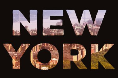 New York mesaj tabelası - arka plan seyahat kartpostal fotoğraflı şehir adı.