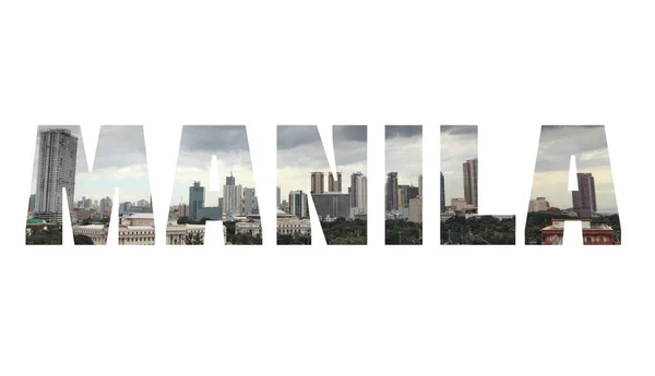 Manila Filipinas Nome Cidade Sinal Texto Com Foto Fundo — Fotografia de Stock