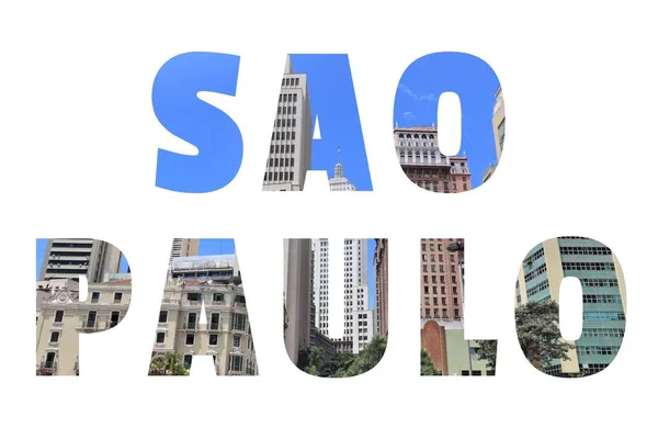 Sao Paulo Brasilien Schild Stadtname Mit Hintergrund Reisepostkartenfoto — Stockfoto