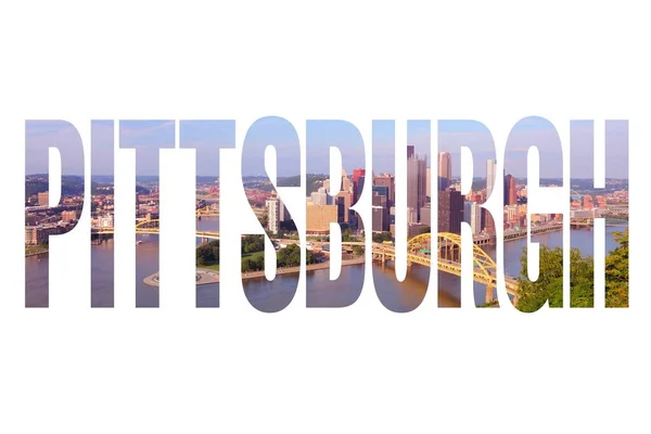 Pittsburgh États Unis Nom Ville Texte Avec Photo Arrière Plan — Photo