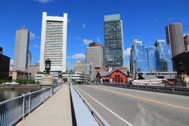 Boston şehrinin silüeti. Massachusetts, ABD 'de şehir silueti manzarası.