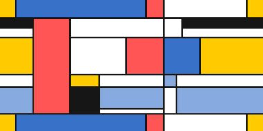 Mondrian geometrik tarzı sanat - kusursuz modern arkaplan. Tekstil ya da hediye kağıdı tasarımı.