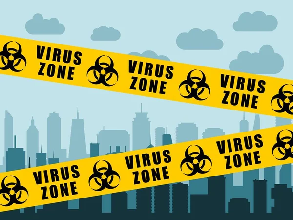 Blocco Del Virus Nastro Barriera Sulla Città Pandemia Coronavirus Segno — Vettoriale Stock