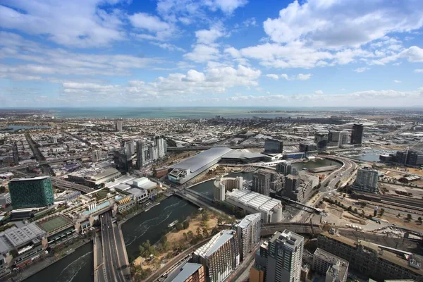 Melbourne Városképe Ausztrália Városa Modern Építészet Légi Felvétel South Wharf — Stock Fotó