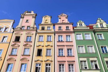 Wroclaw City, Polonya 'daki Rynek Meydanı. Eski Şehir mimarisi.