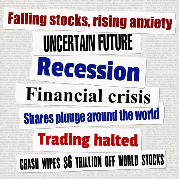 Financial Crisis Newspaper Titles Stock Markets Falling News Headline Collection — Stock Vector
