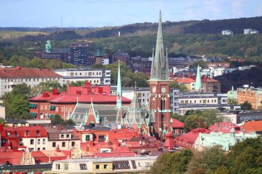 Göteborg şehri, İsveç Olivedal bölgesiyle şehir manzarası. İsveç tarihi.