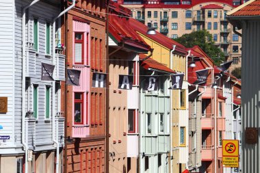 GOTHENBURG, SVEDEN - 26 AĞUSTOS 2018: Gothenburg, İsveç 'te Haga ilçe tabelası. Göteborg İsveç 'in en büyük ikinci şehridir..