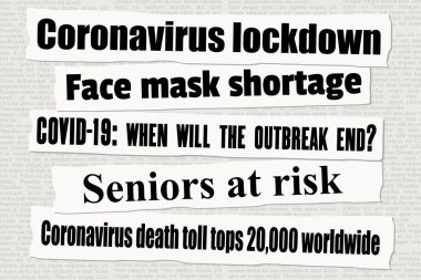 Coronavirus pandemik kriz gazetesi başlıkları. COVID-19 küresel salgın. Haber başlığı koleksiyon vektörü.