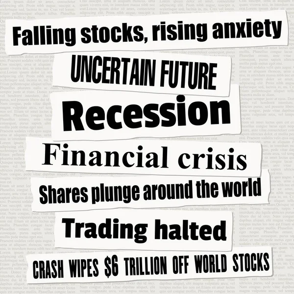 Financial Crisis Newspaper Titles Stock Markets Falling News Headline Collection — Stock Vector