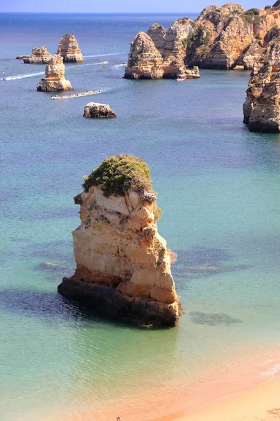 Krajobraz Portugalii Regionie Algarve Atlantyckie Wybrzeże Portugalii Praia Dona Ana — Zdjęcie stockowe