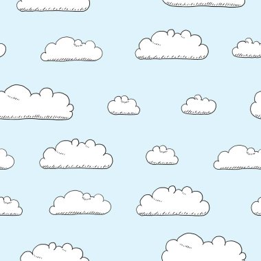 Vektör beyaz bulutlar arka plan. Kusursuz bulut tekstil deseni.