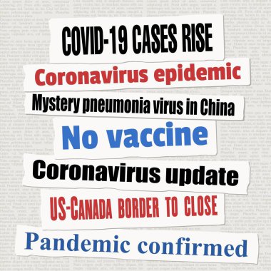 Coronavirus pandemic newspaper titles. COVID-19 global pandemic. News headline collection vector. clipart