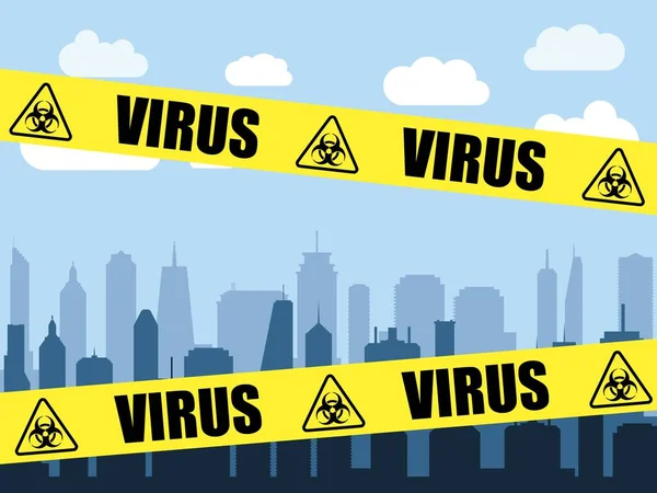 科罗纳病毒流行 城市隔离封锁 Covid 19危机媒介 检疫警告带 — 图库矢量图片