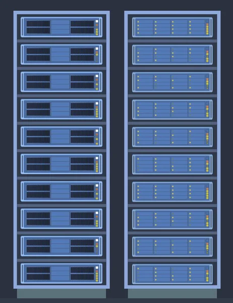 データセンター内のサーバールーム クラウドストレージとコンピューティングインターネット技術のイラスト — ストックベクタ